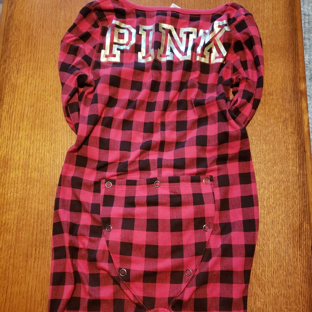 Victoria Secret Pink Plaid Onesie Snap Bum Flap